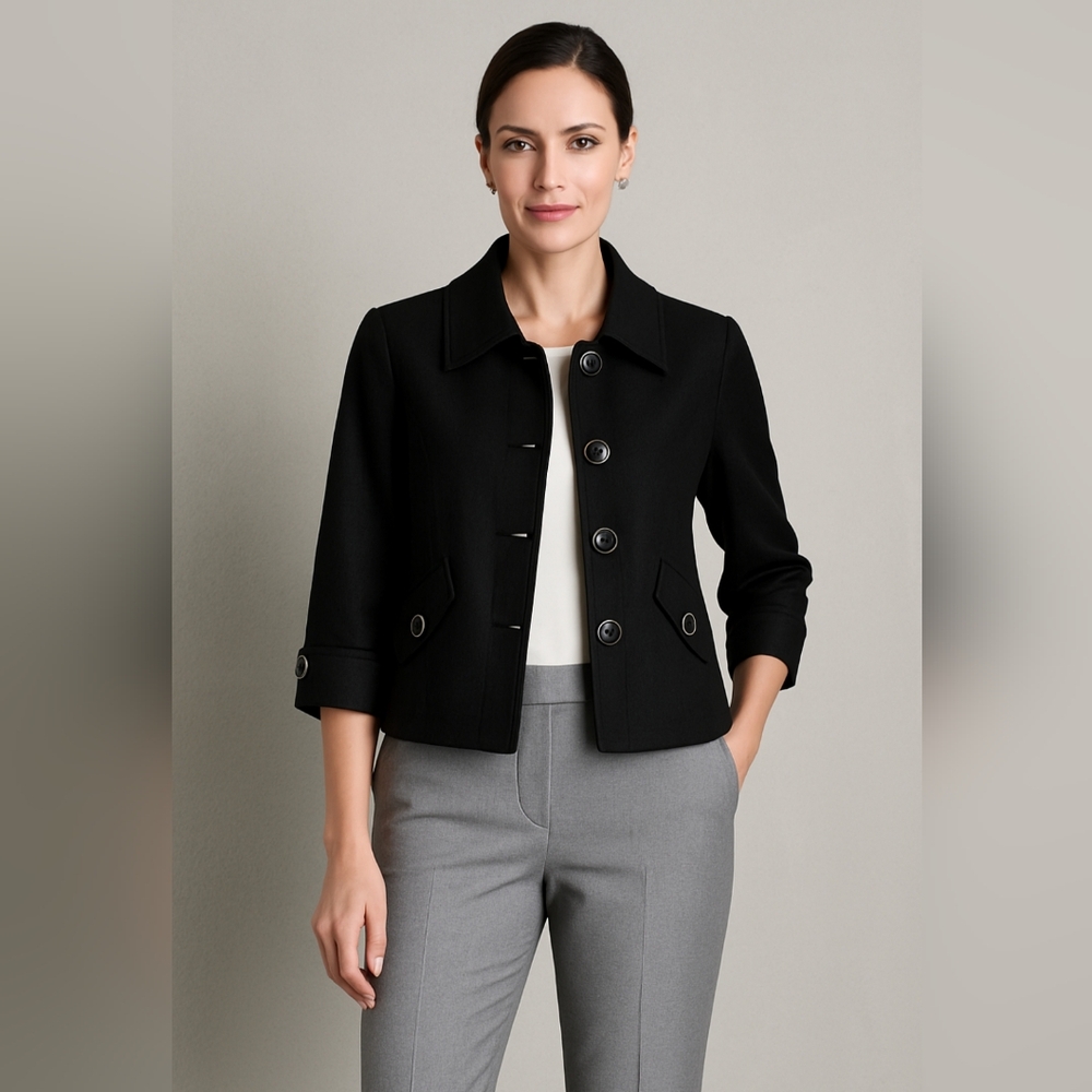 Nygård Collection Black Button-Up Cropped Jacket – Size 16